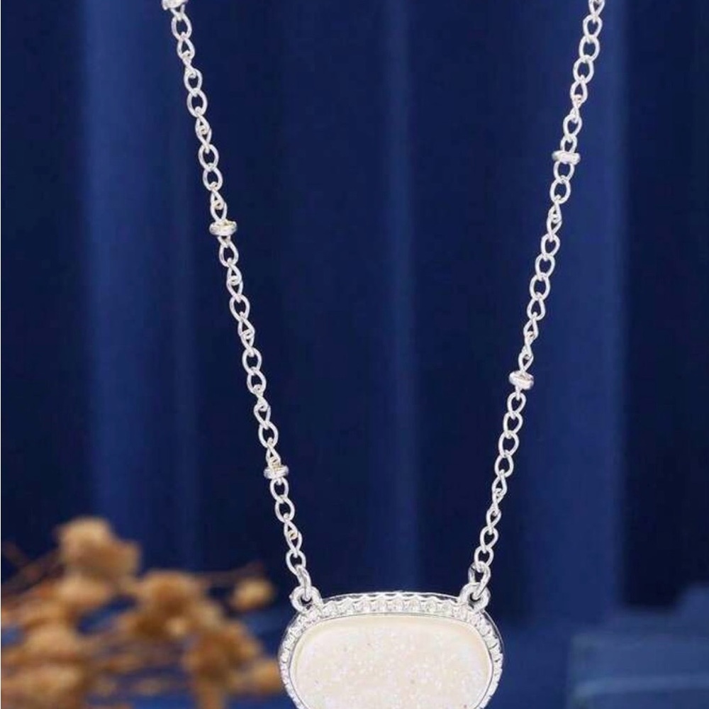 Silver Drusy Pendant Necklace in White - Women's Jewelry
